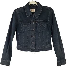 Levi's Women's S Boxy Jean Jacket Dark Wash‎ Black Cotton Denim Western Cowgirl